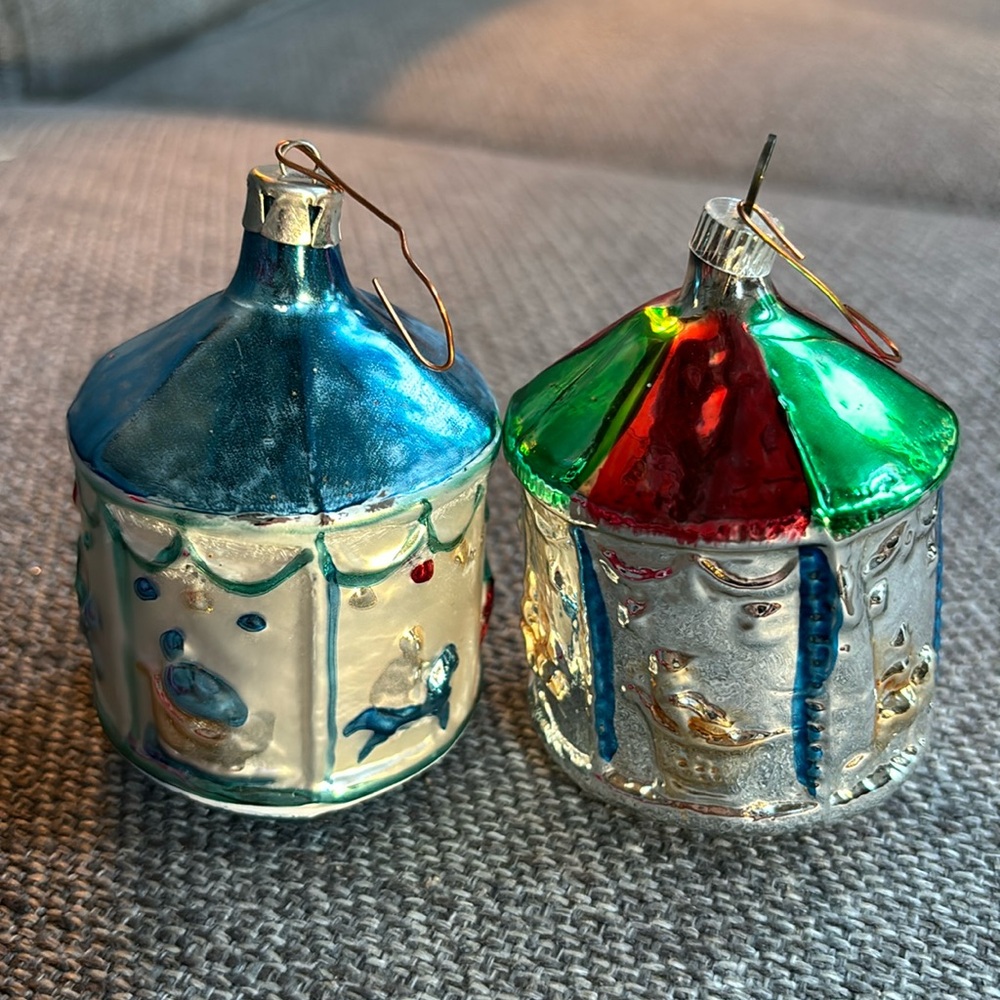 Vintage set of 2 carousel ornaments